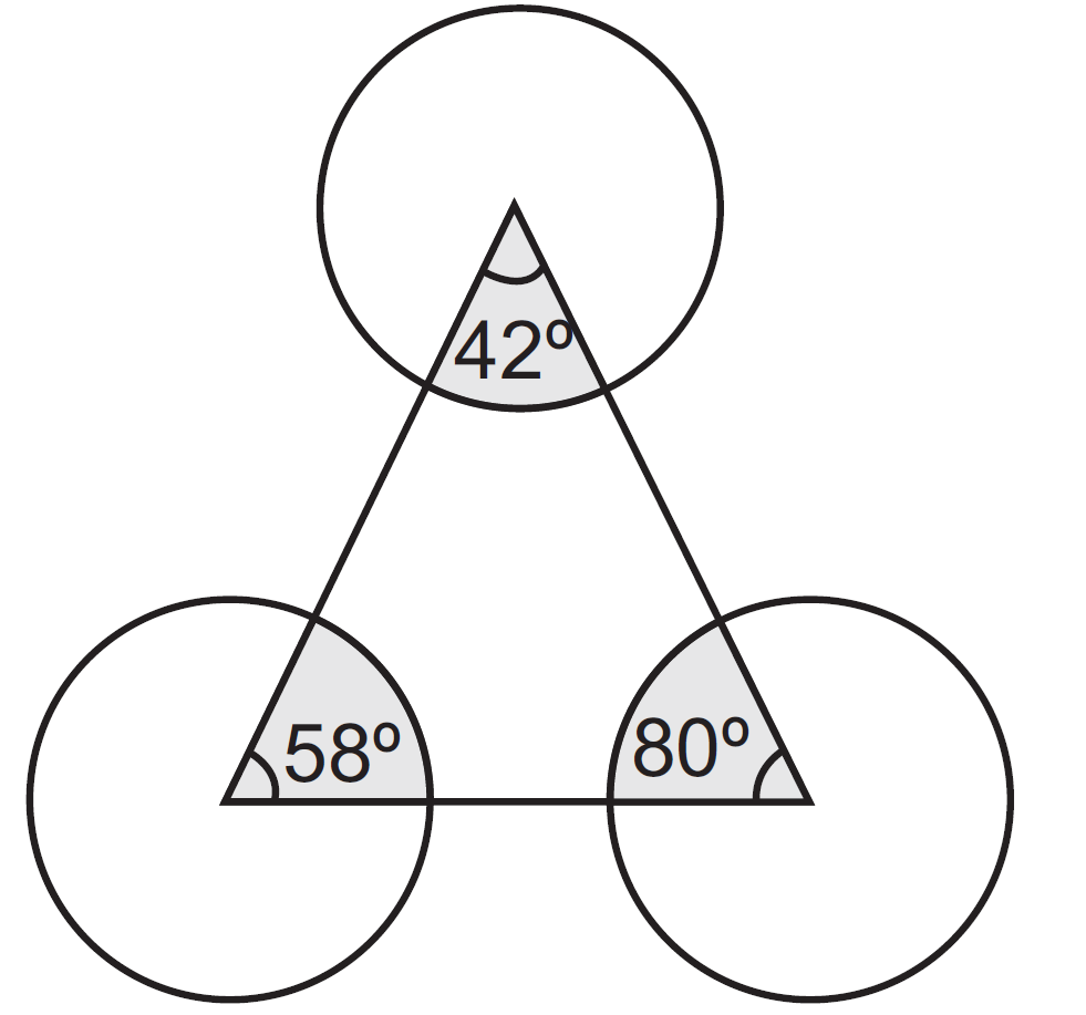 three circles radius root 7 triangle formed joining centres shaded area