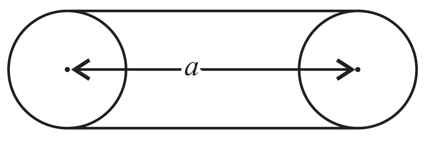 two circular wheels same radius r central hubs distance a fan belt