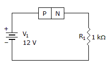 What is the voltage across R1 if the P-N junction is made of silicon? 12 V 11.7 V 11.3 V 0 V
