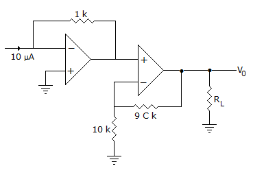 The output V0 in figure is -100 V -100 mV 10 V 10 mV Input to non-inverting op-amp is -10 x 10-6 x 1