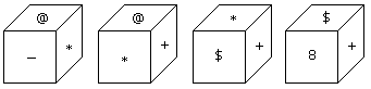 Verbal Reasoning Dice: Which symbol will be on the face opposite to the face with symbol *?